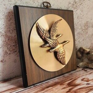 Vintage A & F Canada Duck Goose Geese Fowl Hanging Plaque Wooden with Copper